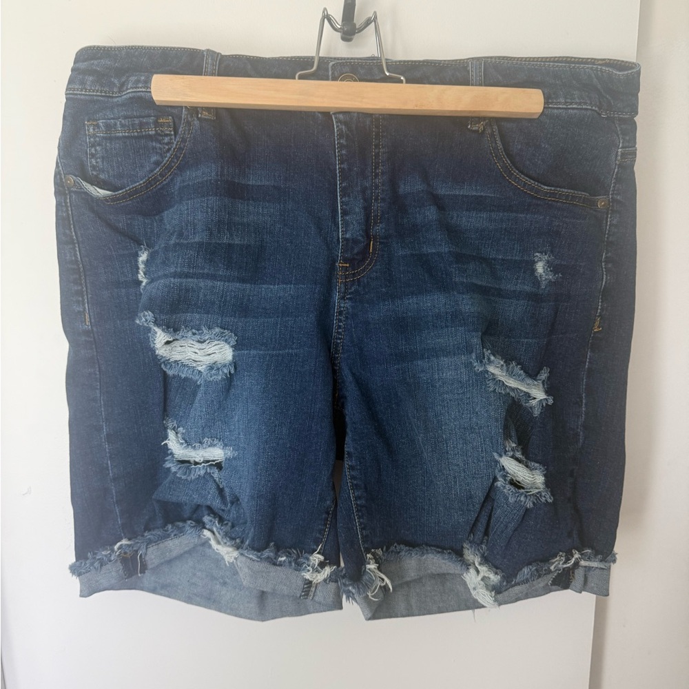 Chic Soul Blue Distressed plus size Jean Shorts